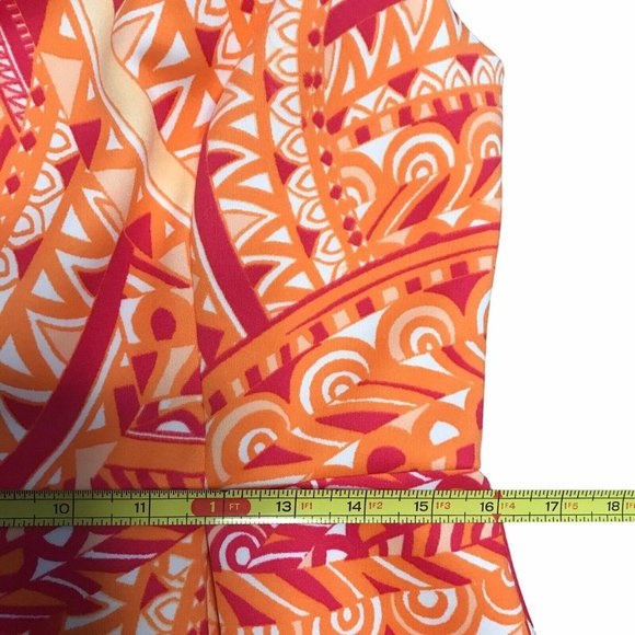 Sandra Darren Womens Sleeveless Fit & Flare Dress Orange Pink & White Sz 10 - Picture 7 of 9